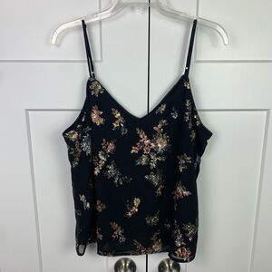 NWT Banana Republic LARGE Black Floral Beaded Camisole Tank Fairy Romantic Whim